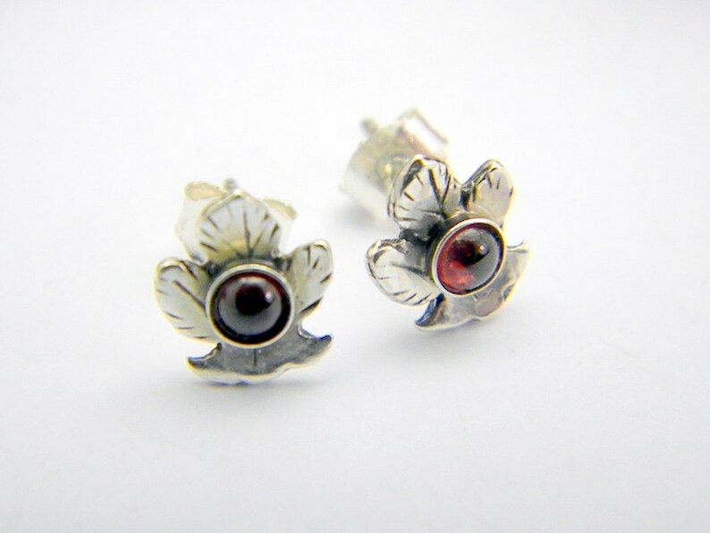 Leaf sterling silver earrings garnet studs organic leaf studs Oxidized leaf jewelry-handmade garnet jewelry image 4