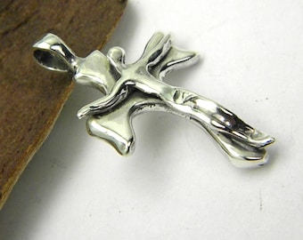 Sterling Silver Crucifix cross Pendant, religious jewelry, sculpted Crucifixion, christianity
