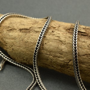 Oxidized chain sterling silver wheat chain 2.5 mm bali woven chain rope 16&quot;, 18&quot;,  20&quot;, 22&quot; inches unisex foxtail rustic chain