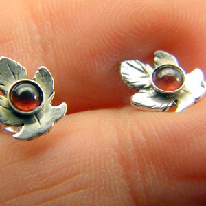 Leaf sterling silver earrings garnet studs organic leaf studs Oxidized leaf jewelry-handmade garnet jewelry image 5