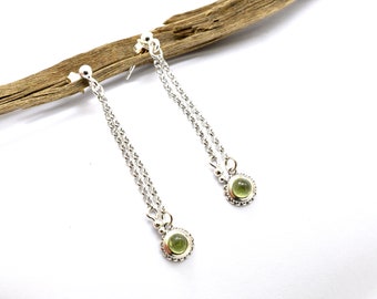 Long post dangling  earrings handmade from sterling silver and peridot August birthstone, gift for daughter or sister