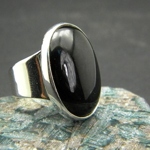 Black Onyx Ring, Sterling silver Ring, statement big Ring, Oval Black Stone, Artisan modernist statement ring image 1