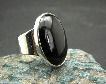 Black Onyx Ring, Sterling silver Ring, statement big Ring, Oval Black Stone, Artisan modernist statement ring