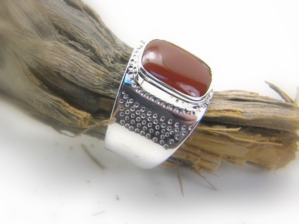 Sterling silver Carnelian men's ring stone ring for man | Etsy