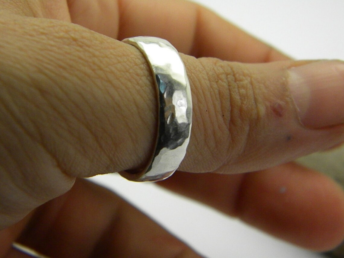 Hammered Silver Ring for Men Sterling Silver Solid Band Ring Etsy