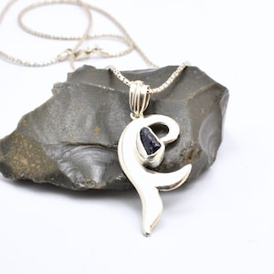 Sterling silver raw sapphire pendant, blue gemstone necklace rough sapphire stone jewelry, leaf sapphire necklace September birthstone