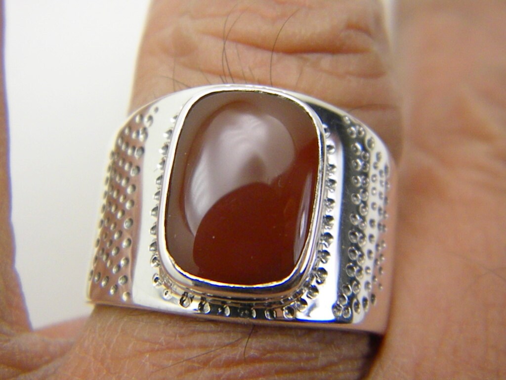 Sterling silver Carnelian men's ring stone ring for man | Etsy