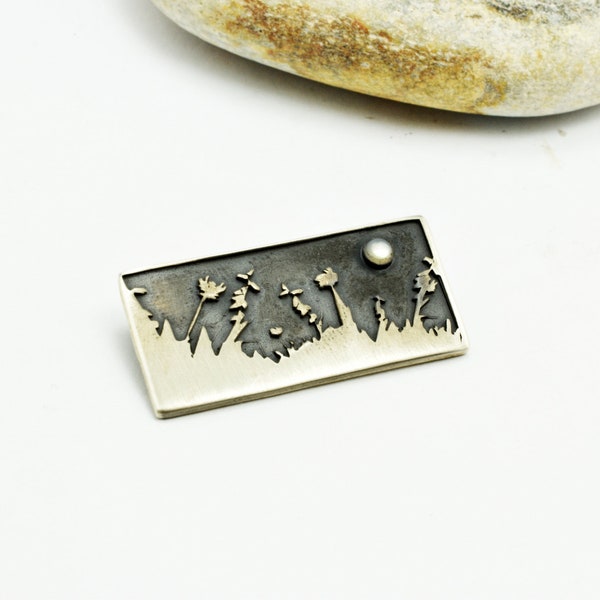 Small silver brooch matte oxidized sterling silver pin - winter night theme - contemporary jewelry gift for modern friend