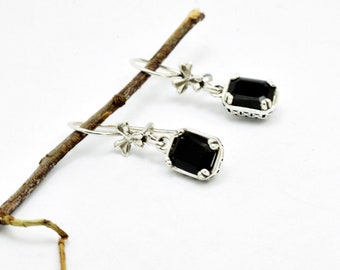 schwarze Onyx Ohrringe aus Sterlingsilber im Retro-Vintage-Stil klassischer rechteckiger Schmuck