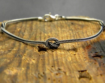 Pulsera de plata de ley, nudo infinito, brazalete de cadena trenzada, joyería celta de estilo antiguo, joyería oxidada, pulsera rústica