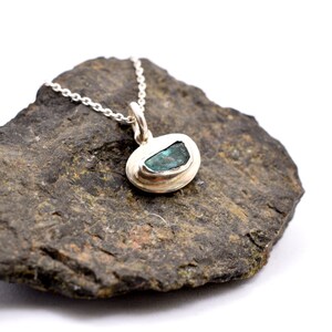 Raw apatite pendant from sterling silver necklace  teal blue with teal color gemstone jewelry, handmade delicate jewelry gift for her