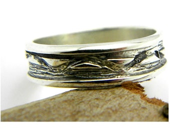 Men's Silver Ring Band, organic sterling silver rustic ring for man size 11 silver band ring, mens wedding band