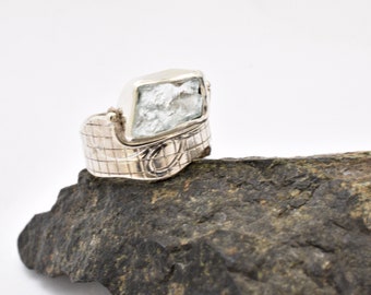 Aquamarine ring sterling silver rough stone handmade raw light blue stone  ring size 6, gift for her