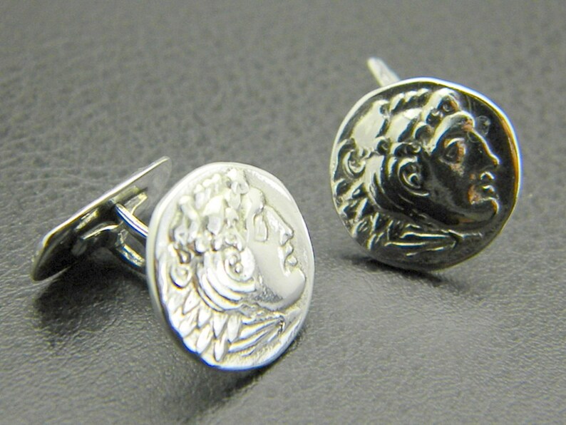 men/'s cuff link antique style wedding gift Sterling silver cufflinks Alexander the Great men jewelry men accessories gift for men