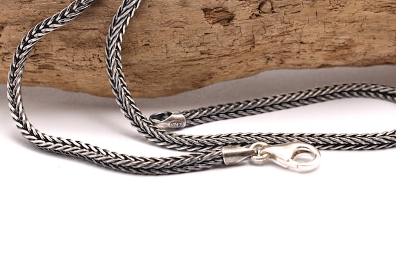 Oxidized Chain Sterling Silver Wheat Chain 2.10 Mm Bali Woven Chain Braided  Rope Chain 20 22 24 26 Inches Necklace Chains for Pendants 