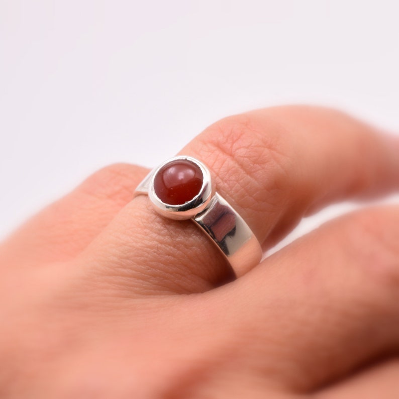 carnelian jewelry red agate gemstone minimalist ring size 8 or 6.5 Carnelian ring in sterling silver simple stone ring mother/'s gift
