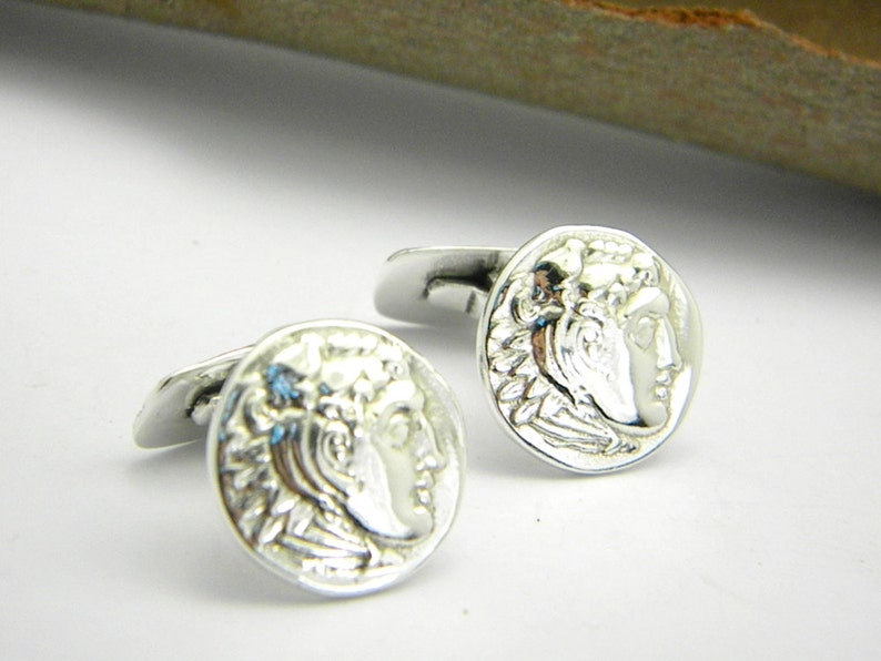 men/'s cuff link antique style wedding gift Sterling silver cufflinks Alexander the Great men jewelry men accessories gift for men