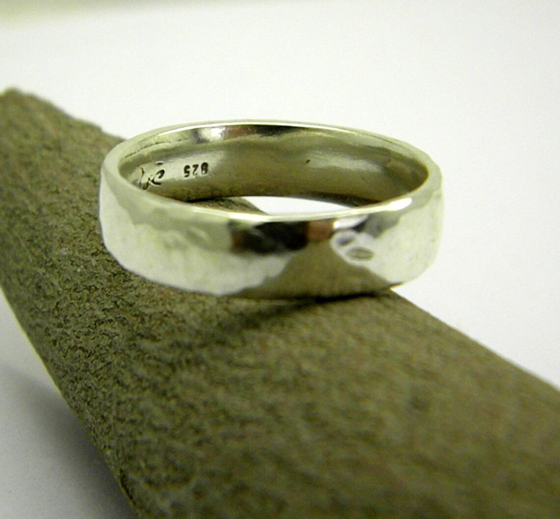 Hammered Silver Ring for Men Sterling Silver Solid Band Ring Etsy