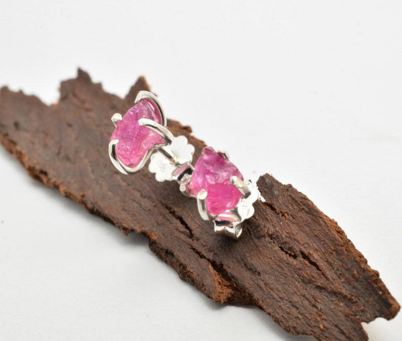 Raw ruby stud earrings sterling silver small ruby earrings | Etsy