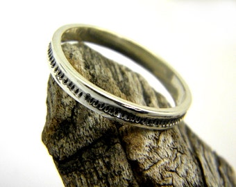 Silver band ring, sterling silver ring textured thin band for men, oxidized silver men's ring rustic jewelry for men  ring size 11