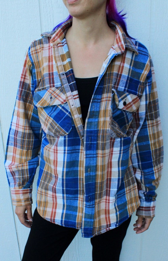 Vintage 1970s Five Brother Yellow/Blue/Red Flannel