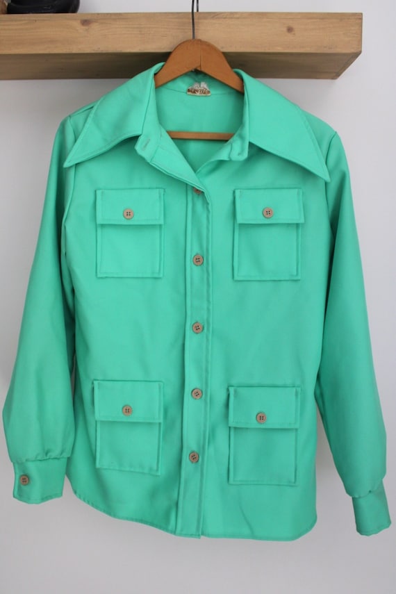 Vintage 1970s Mint Green Dixie Deb Blouse/ Vintage