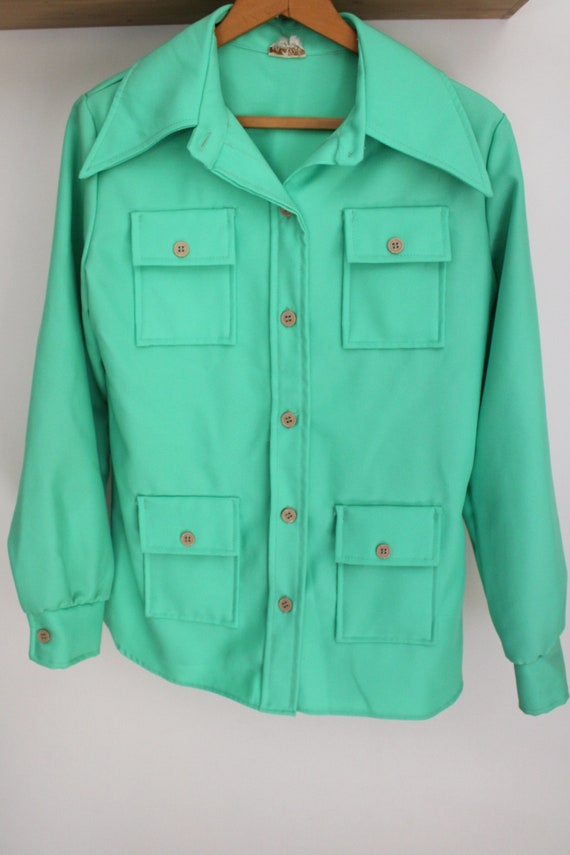 Vintage 1970s Mint Green Dixie Deb Blouse/ Vintag… - image 4