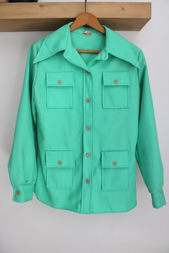 Vintage 1970s Mint Green Dixie Deb Blouse/ Vintag… - image 5