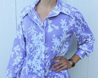 Vintage Purple Floral/Polkadot Queens Casual Blouse