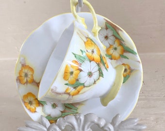 Lovely Vintage Yellow and Orange Royal Albert Teacup Duo, Retro Cup and Saucer Petunia English Bone China Tea Set