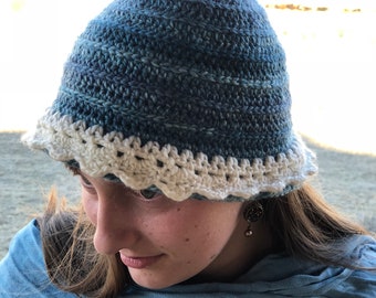 Pattern PDF for Crochet Cloche with Lace Trim, Bulky Self Striping Yarn, Crushable Hat