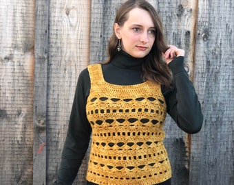 Crochet Pattern PDF - Goldenrod Tunic Vest, Pullover Lace Vest crochet pattern download sizes XS-2X