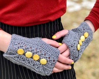 Pattern PDF for Crochet Wrapped and Buttoned Mitts, Unique Fingerless Gloves