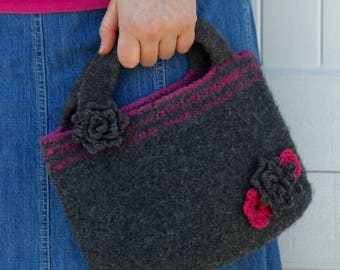 Pattern PDF for Crochet Felted Smoky Bookbag, Purse, Satchel with Appliqués and roses