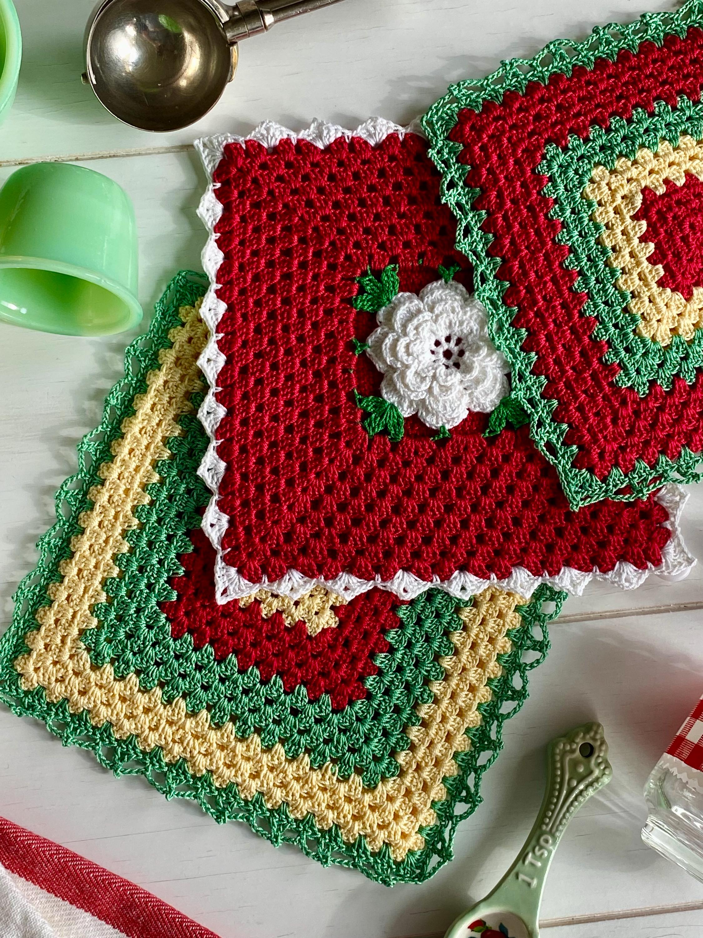 Classic Vintage Potholders with Rose Square