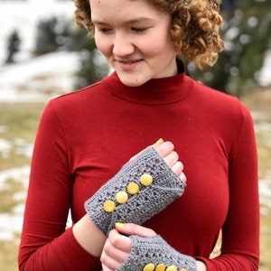 Pattern PDF for Crochet Wrapped and Buttoned Mitts, Unique Fingerless Gloves image 3