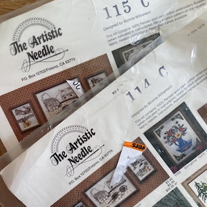 Lot of 2 Vintage Crewel Kits The Artistic Needle, 1970s Farm Scenes 114C, 155C Brand New Unopened Embroidery