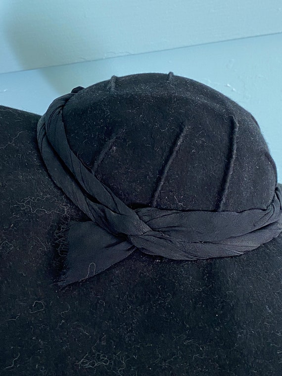 Stunning Vintage Rare 1930s Wide Brim Black Wool … - image 4