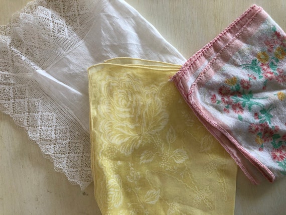 Lot of 3 Vintage Handkerchiefs, Hankies - Yellow,… - image 1