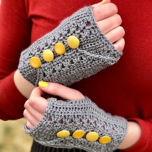 Pattern PDF for Crochet Wrapped and Buttoned Mitts, Unique Fingerless Gloves image 2