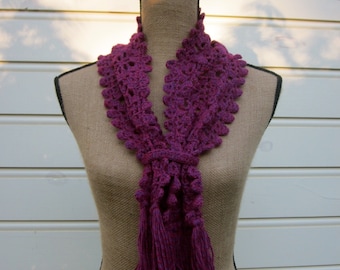Pattern PDF for Crochet Spiderweb Scarf, Edging as you go, Fringed, Optional Band, Berry DK yarn, one skein