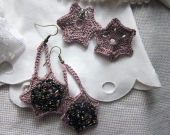 Crochet Pattern PDF for Downton Abbey Inspired Jewelry, Lady Grantham 2 in 1 Earrings, Studs and Dangles, Thread Crochet, Purple, Buttons