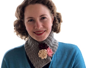 Crochet Pattern PDF for Versatile Scarf, Neckwarmer, wear Multiple Ways with Brooch Pin, Bow, Flowers