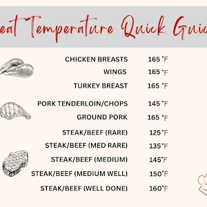 Meat Temperature Cheat Sheet Digital Download | Printable Fridge Guide for Safe Cooking | BBQ & Grilling