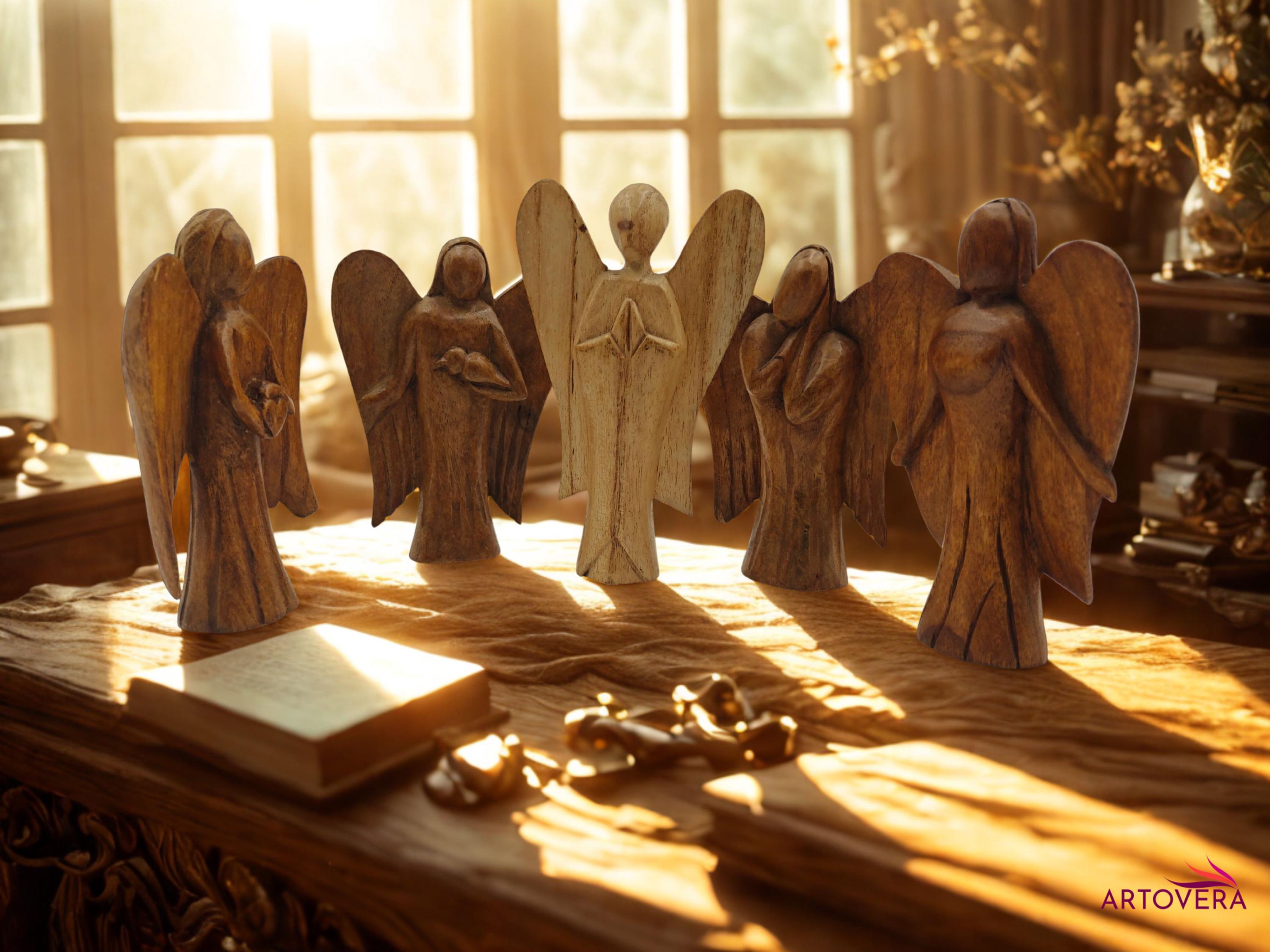 Handcrafted Wooden Angel Figurines | Rustic Spiritual Home Decor ...
