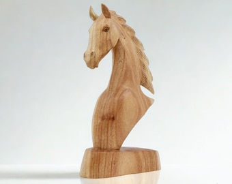 Hand Carved Wooden Horse Head | Rustic Animal Sculpture, Custom Engraving