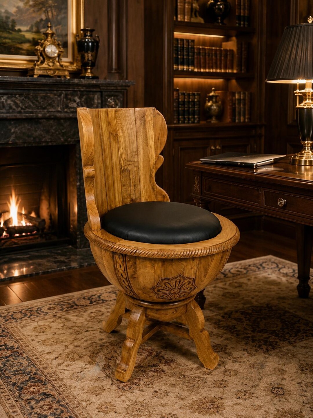 Handcrafted Teak Wood Accent Chair With Carved Details | Natural Finish ...