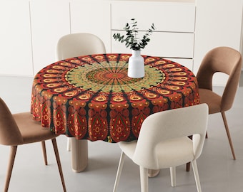 Mandala Table Cover, Boho Cotton Tablecloth, Round Tablecloth, Bohemian Home Decor