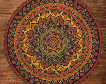 Mantel redondo con diseño de mandala: mantel de algodón estilo bohemio para comedor, decoración étnica.