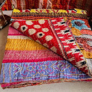 Vintage Kantha Quilt Fabric Scraps: Hand-Stitched Recycled Cotton Pieces